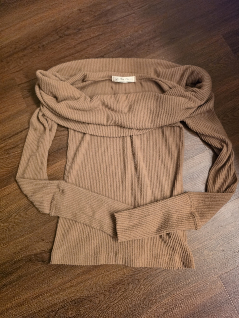 We The Free Ribbed Off-Shoulder Sweater in Camel Brown